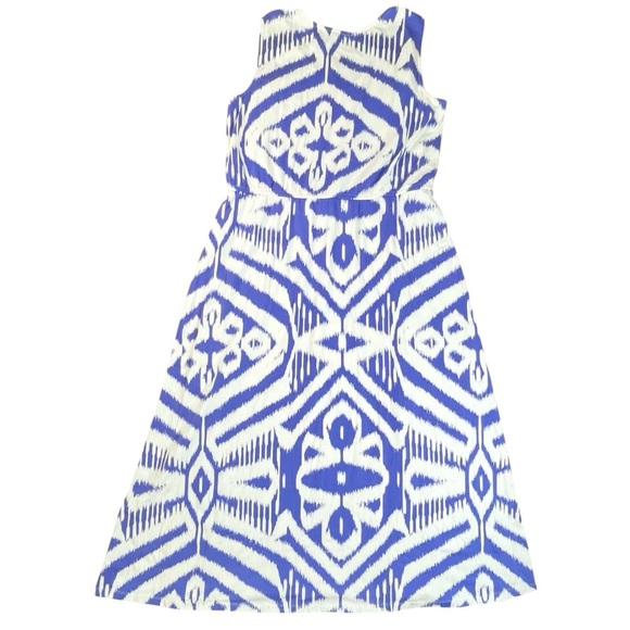 Talbots Ikat Maxi Dress Blue White Beachy Resort Long drawstring tie waist 2X - Picture 2 of 10